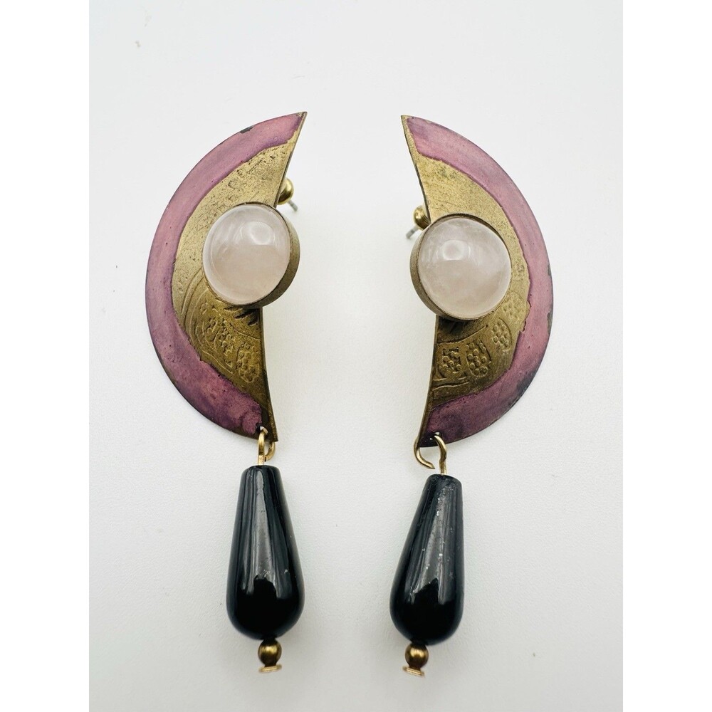 Vintage Geometric Rose Quartz Earrings